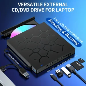 External Drive 7 IN 1 USB 3.0 Portable DVD Player, External Disk Drive Optical